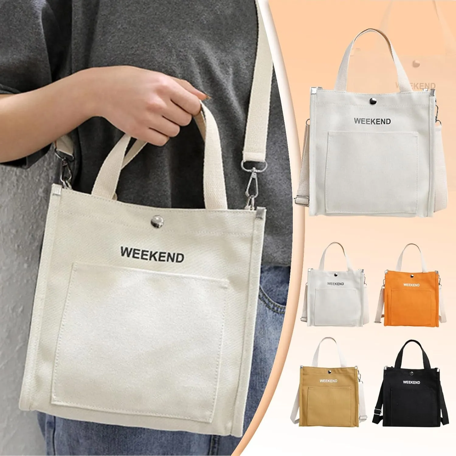 Tote Bag For Women Large Capacity Canvas Handbag Letter Printed Shoulder Messenger Bag Crossbody Bags For Shopping