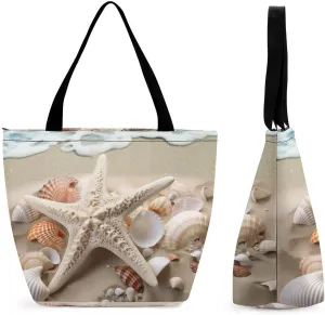 Tote Bags for Women Beach Shell Starfish Versatile Shoulder Bag with Zipper Large Capacity Handbag Beach Bag Reusable Grocery Bag for Shopping Travel Commuting
