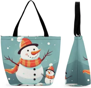 Tote Bags for Women Cute Christmas Snowman Versatile Shoulder Bag with Zipper Large Capacity Handbag Beach Bag Reusable Grocery Bag for Shopping Travel Commuting
