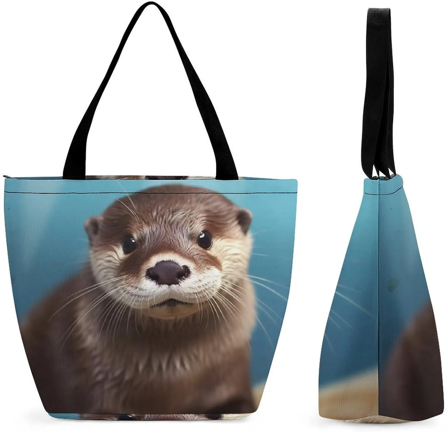 Tote Bags for Women Cute Otter Versatile Shoulder Bag with Zipper Large Capacity Handbag Beach Bag Reusable Grocery Bag for Shopping Travel Commuting