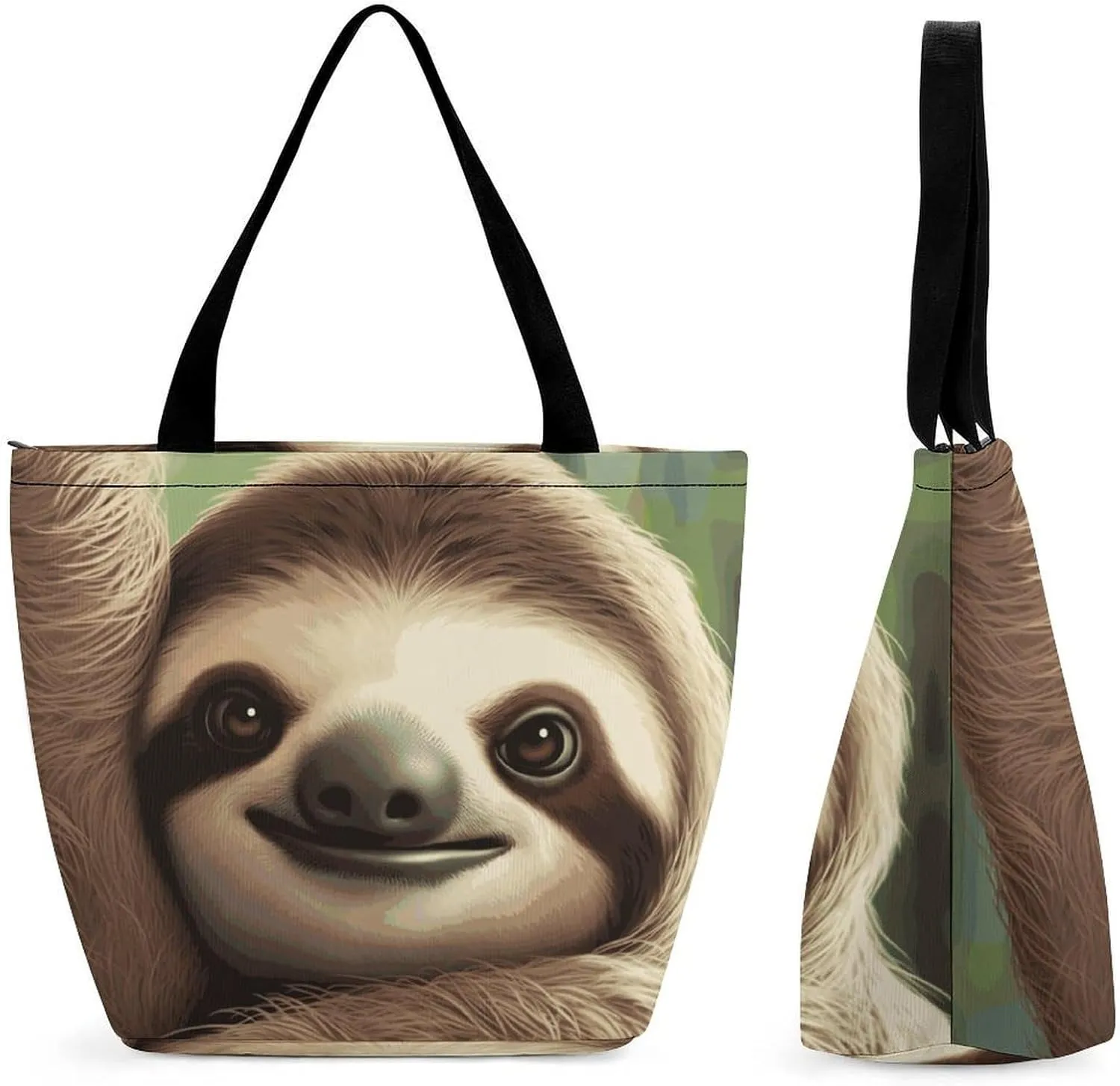 Tote Bags for Women Cute Sloth Versatile Shoulder Bag with Zipper Large Capacity Handbag Beach Bag Reusable Grocery Bag for Shopping Travel Commuting