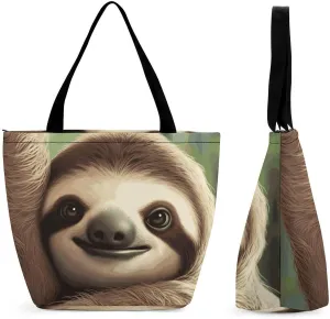 Tote Bags for Women Cute Sloth Versatile Shoulder Bag with Zipper Large Capacity Handbag Beach Bag Reusable Grocery Bag for Shopping Travel Commuting