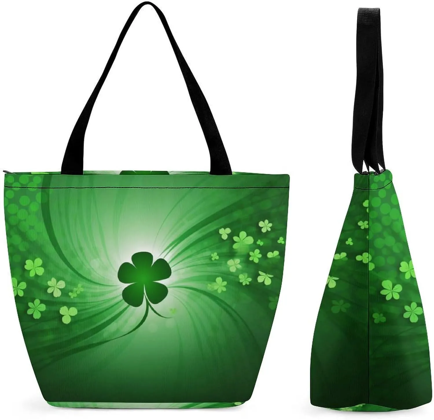 Tote Bags for Women Happy St Patrick's Day Versatile Shoulder Bag with Zipper Large Capacity Handbag Beach Bag Reusable Grocery Bag for Shopping Travel Commuting