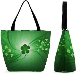 Tote Bags for Women Happy St Patrick's Day Versatile Shoulder Bag with Zipper Large Capacity Handbag Beach Bag Reusable Grocery Bag for Shopping Travel Commuting