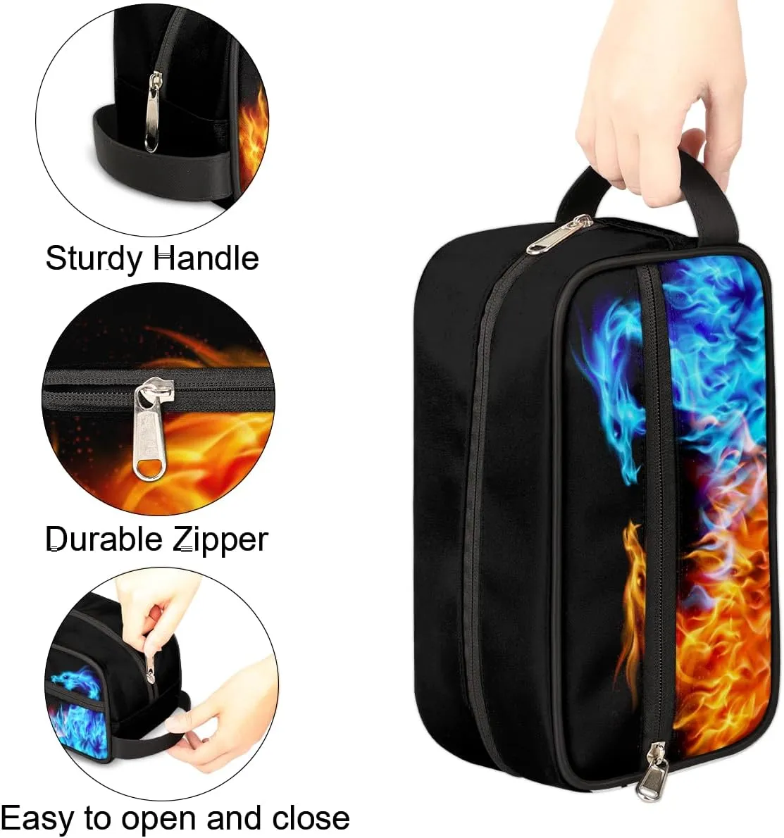 Travel Toiletry Bag for Boys Men, Waterproof Hanging Dopp Kit for Women, Shaving Bag with Large Capacity for Travel,Sports Shower (Fire Dragon)