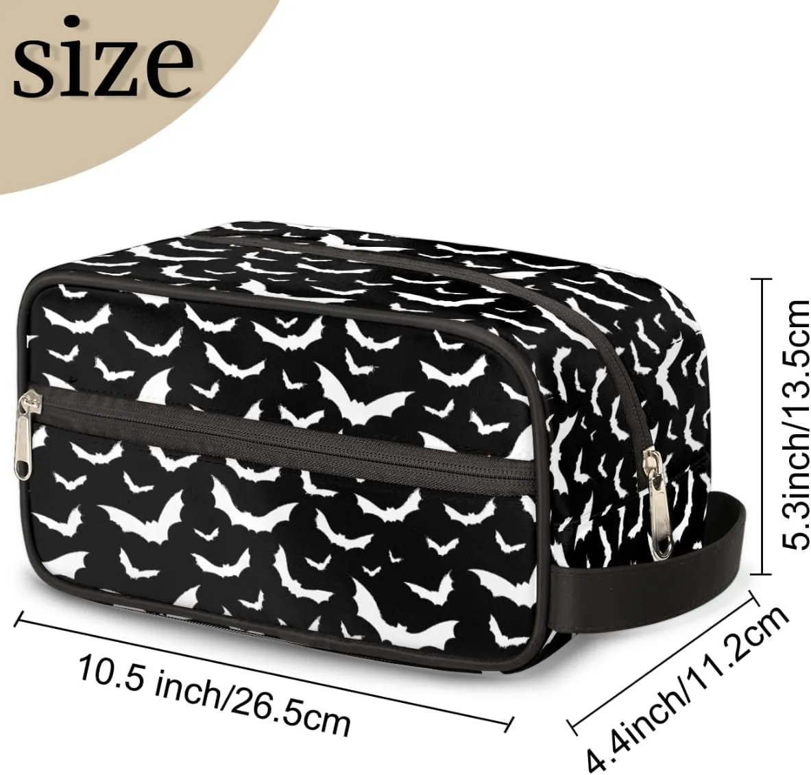 Travel Toiletry Bag for Boys Men, Waterproof Hanging Dopp Kit for Women, Shaving Bag with Large Capacity for Travel,Sports Shower (Halloween Goth Bat)