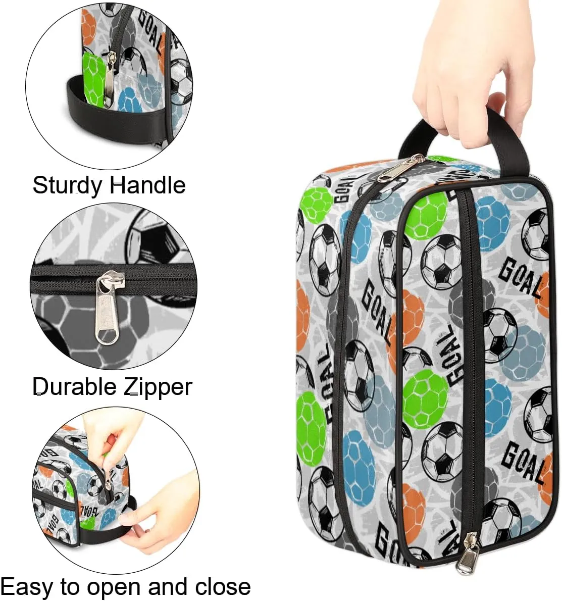 Travel Toiletry Bag for Boys, Soccer Sports Waterproof Hanging Dopp Kit for Men, Shaving Bag with Large Capacity for Travel,Sports Shower