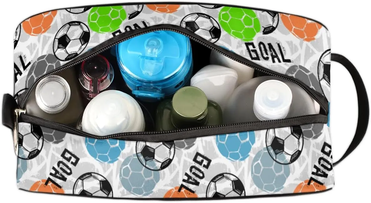 Travel Toiletry Bag for Boys, Soccer Sports Waterproof Hanging Dopp Kit for Men, Shaving Bag with Large Capacity for Travel,Sports Shower