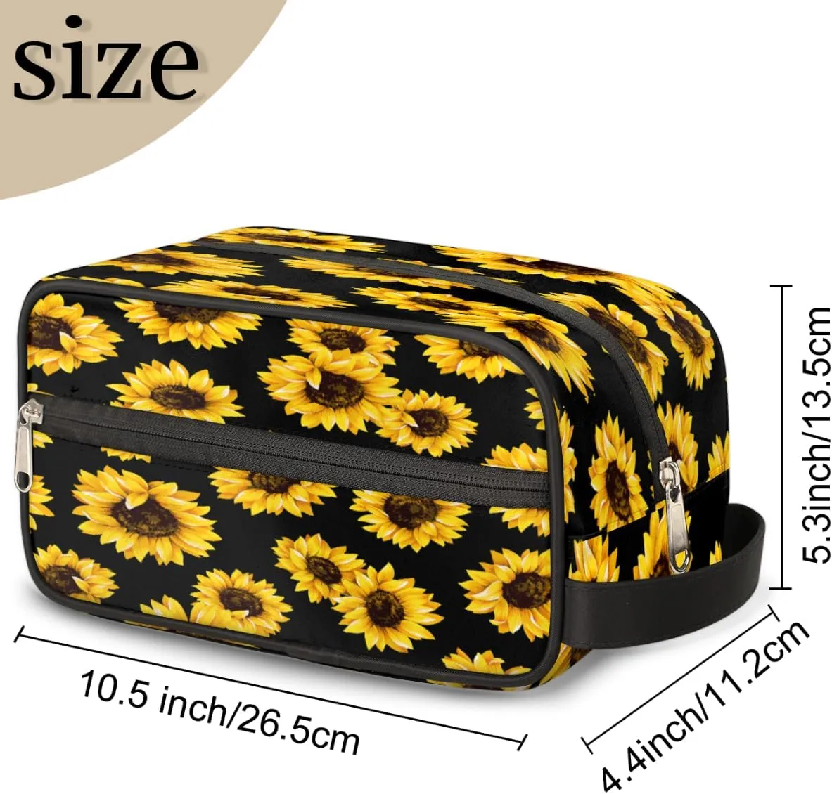 Travel Toiletry Bag for Girls Women, Water-resistant Cosmetics Makeup Bag, Hanging Storage Bags for Travel Essentials, Accessories (Sunflower)