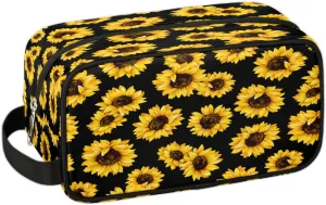 Travel Toiletry Bag for Girls Women, Water-resistant Cosmetics Makeup Bag, Hanging Storage Bags for Travel Essentials, Accessories (Sunflower)