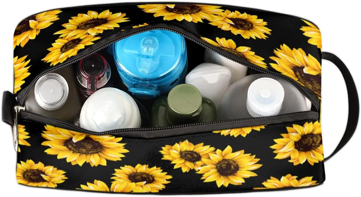 Travel Toiletry Bag for Girls Women, Water-resistant Cosmetics Makeup Bag, Hanging Storage Bags for Travel Essentials, Accessories (Sunflower)