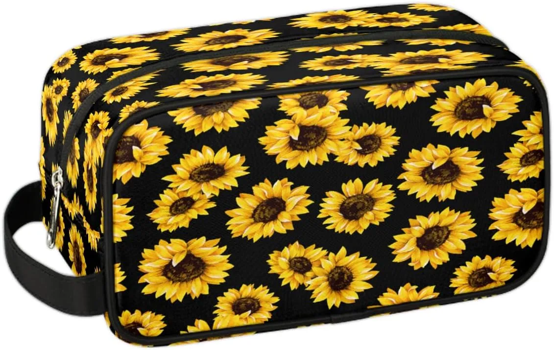 Travel Toiletry Bag for Girls Women, Water-resistant Cosmetics Makeup Bag, Hanging Storage Bags for Travel Essentials, Accessories (Sunflower)