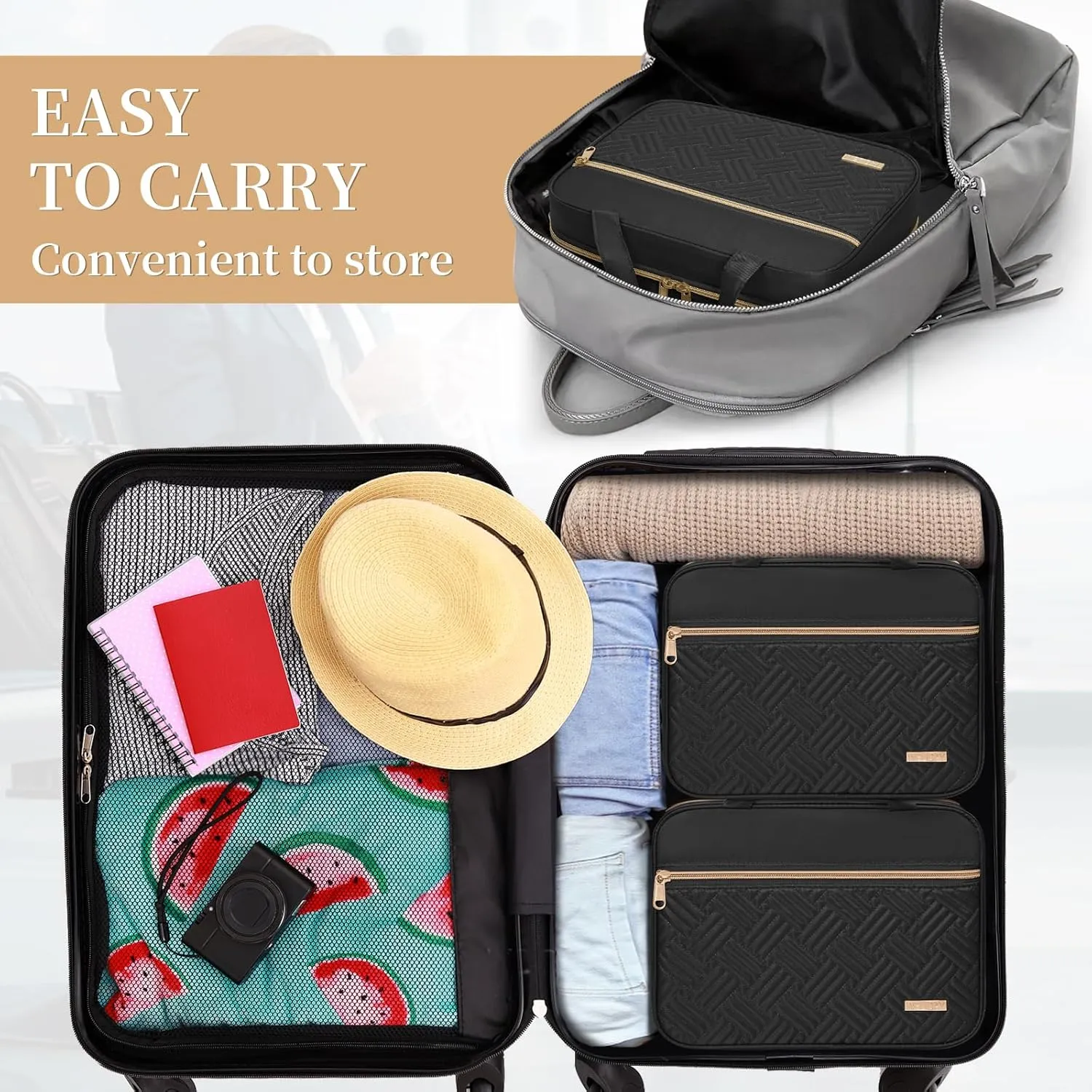 Travel Toiletry Bag - Spacious Toiletry Bag with Hanging Hook, Waterproof Makeup Bag for Women & Men, Travel Essentials (Large-Black)