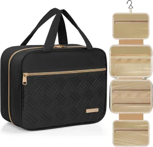 Travel Toiletry Bag - Spacious Toiletry Bag with Hanging Hook, Waterproof Makeup Bag for Women & Men, Travel Essentials (Large-Black)