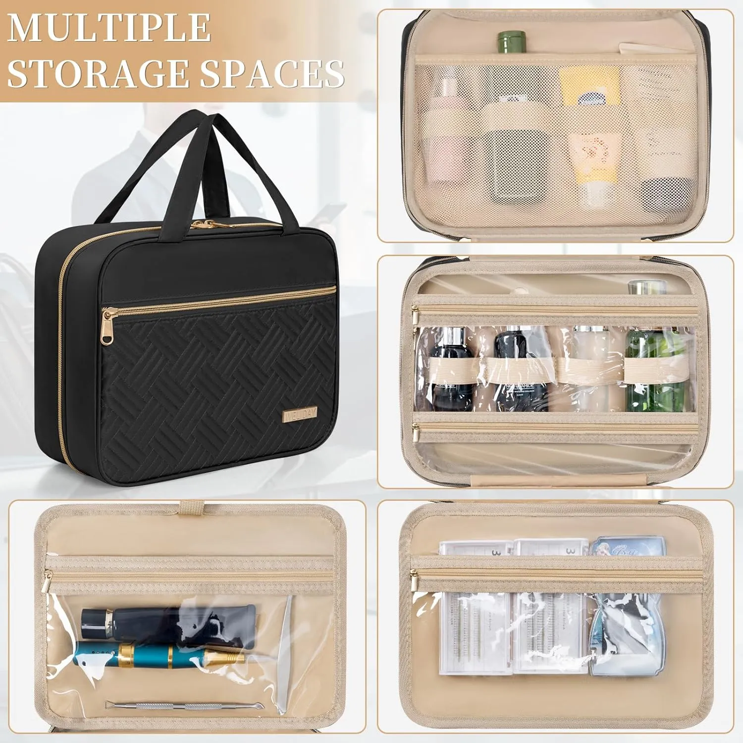 Travel Toiletry Bag - Spacious Toiletry Bag with Hanging Hook, Waterproof Makeup Bag for Women & Men, Travel Essentials (Large-Black)