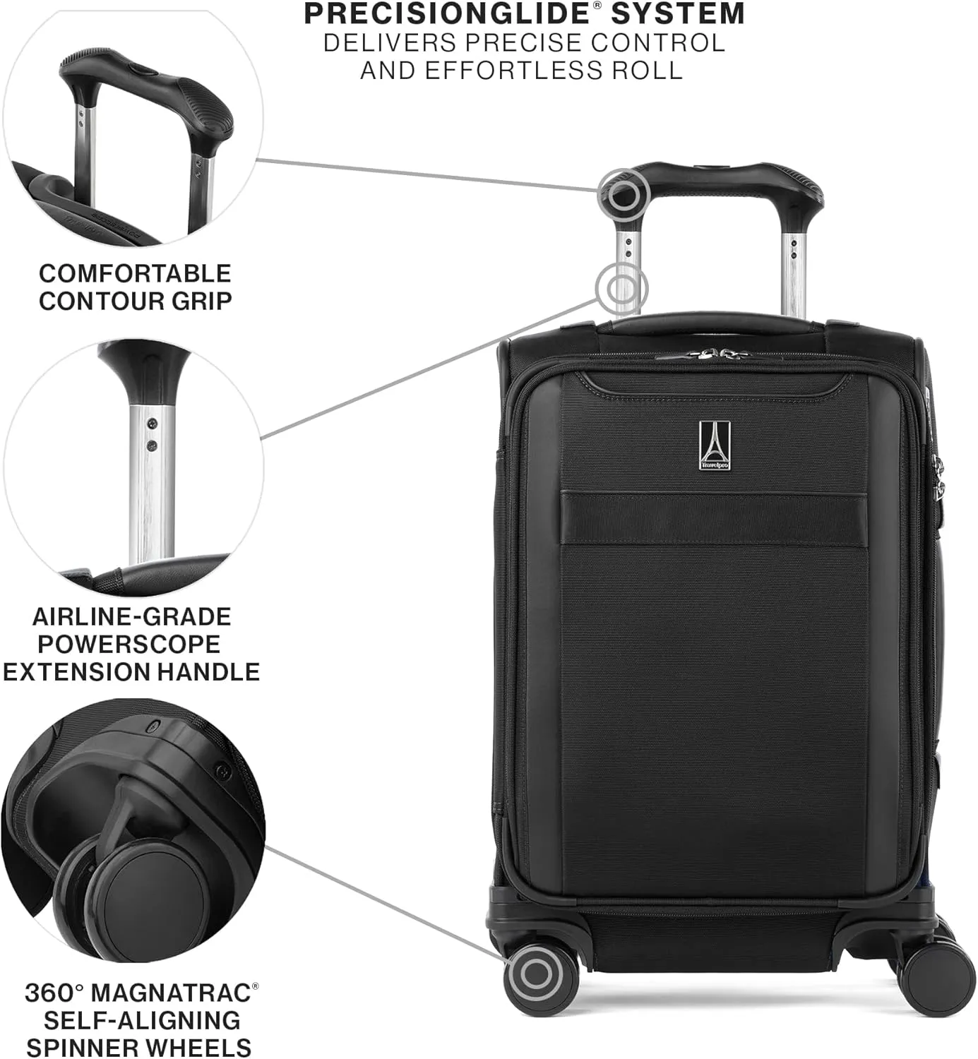 Travelpro VersaPack  Lightweight Softside Expandable Carry on Luggage, 8 Spinner Suitcase, TSA Lock, Men and Women, Compact Carry On 20-Inch, Black