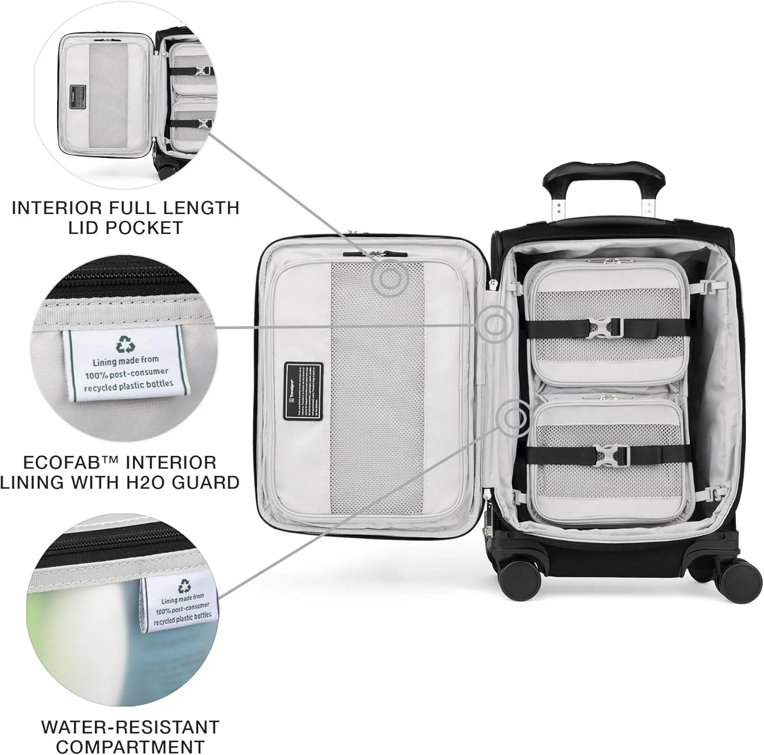Travelpro VersaPack  Lightweight Softside Expandable Carry on Luggage, 8 Spinner Suitcase, TSA Lock, Men and Women, Compact Carry On 20-Inch, Black