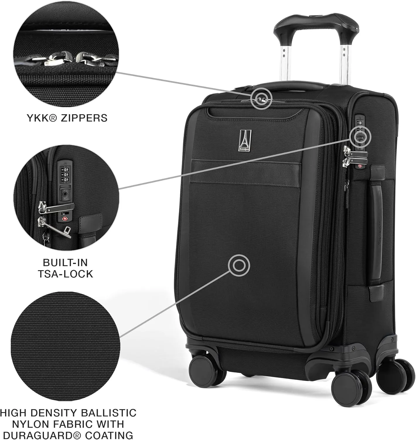 Travelpro VersaPack  Lightweight Softside Expandable Carry on Luggage, 8 Spinner Suitcase, TSA Lock, Men and Women, Compact Carry On 20-Inch, Black