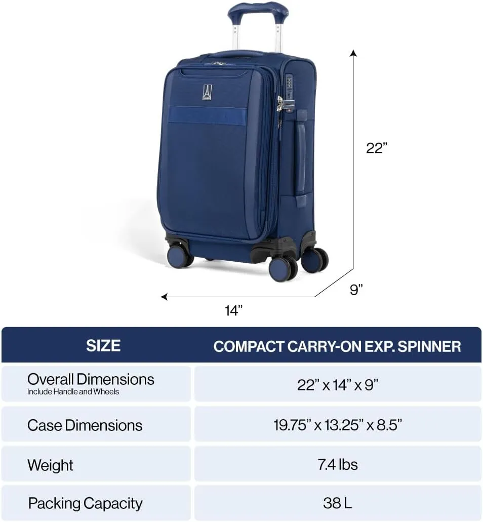 Travelpro VersaPack  Lightweight Softside Expandable Carry on Luggage, 8 Spinner Suitcase, TSA Lock, Men and Women, Compact Carry On 20-Inch, Desert Sage Green