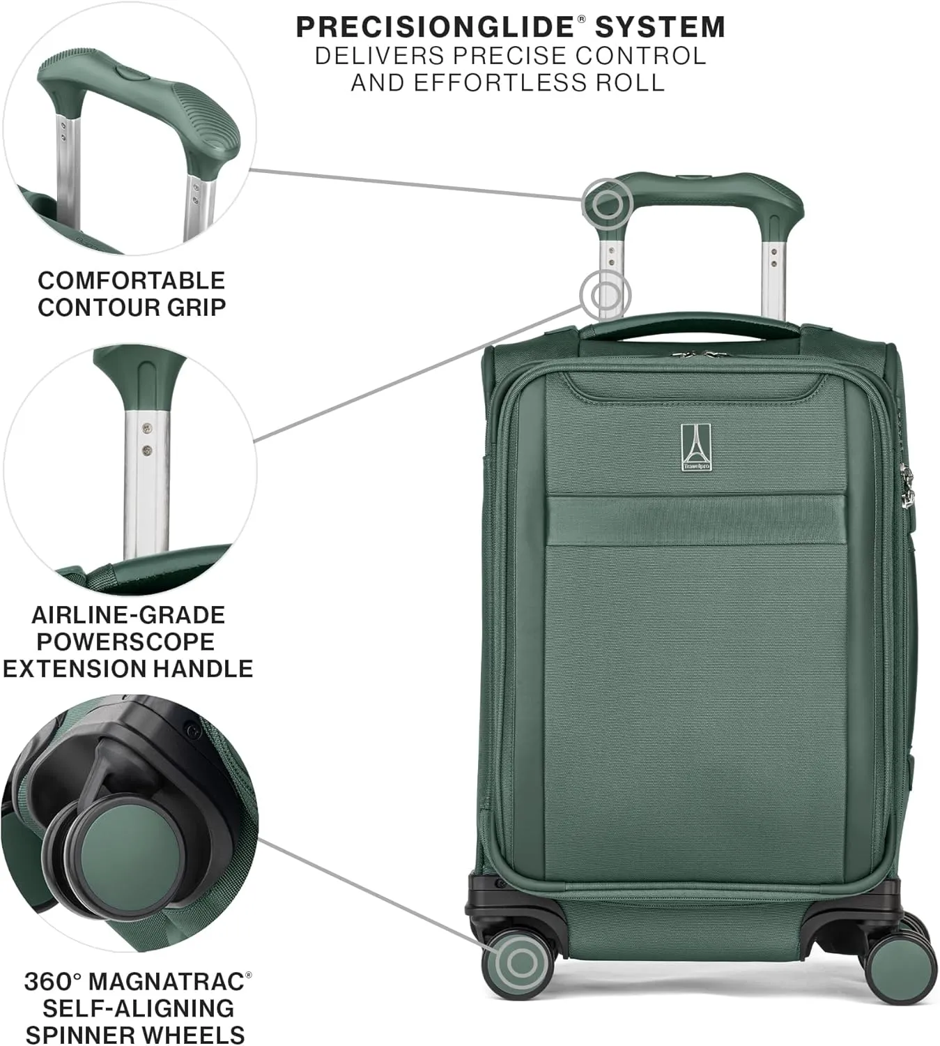 Travelpro VersaPack  Lightweight Softside Expandable Carry on Luggage, 8 Spinner Suitcase, TSA Lock, Men and Women, Compact Carry On 20-Inch, Desert Sage Green