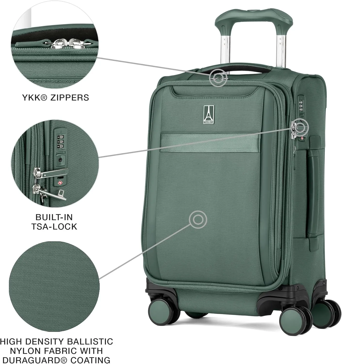 Travelpro VersaPack  Lightweight Softside Expandable Carry on Luggage, 8 Spinner Suitcase, TSA Lock, Men and Women, Compact Carry On 20-Inch, Desert Sage Green