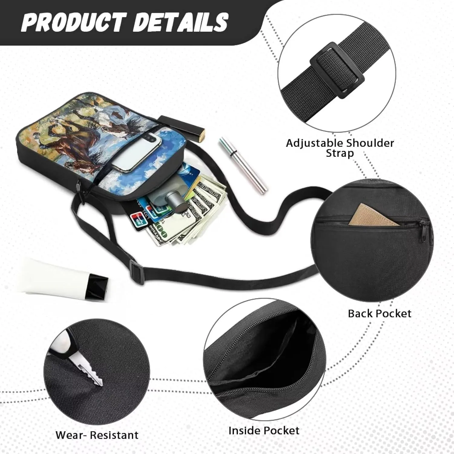 Unisex Travel Messenger Bags Small Crossbody Bag for Women Men Sling Purse for Phone Holder