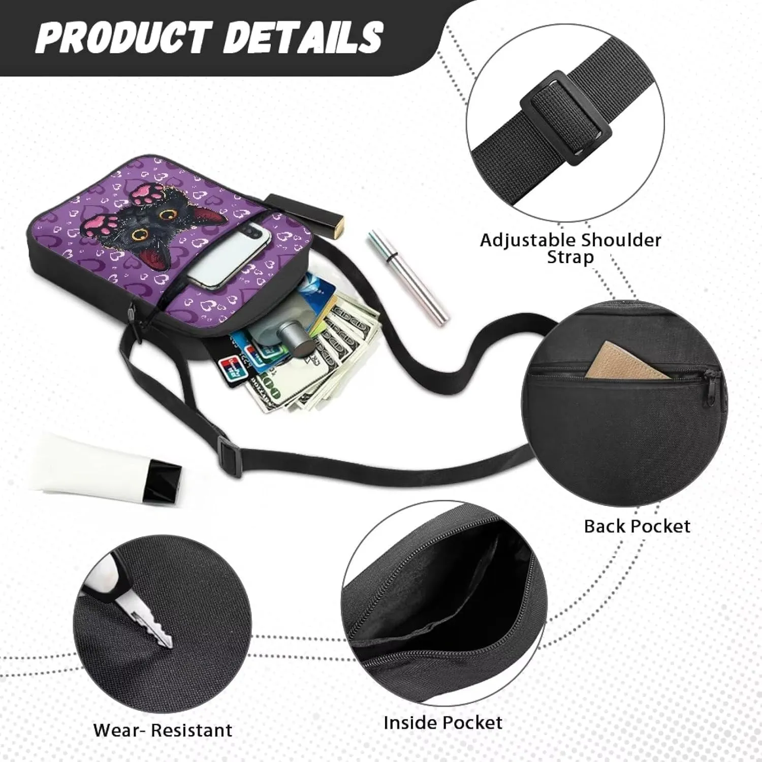 Unisex Travel Messenger Bags Small Crossbody Bag for Women Men Sling Purse for Phone Holder