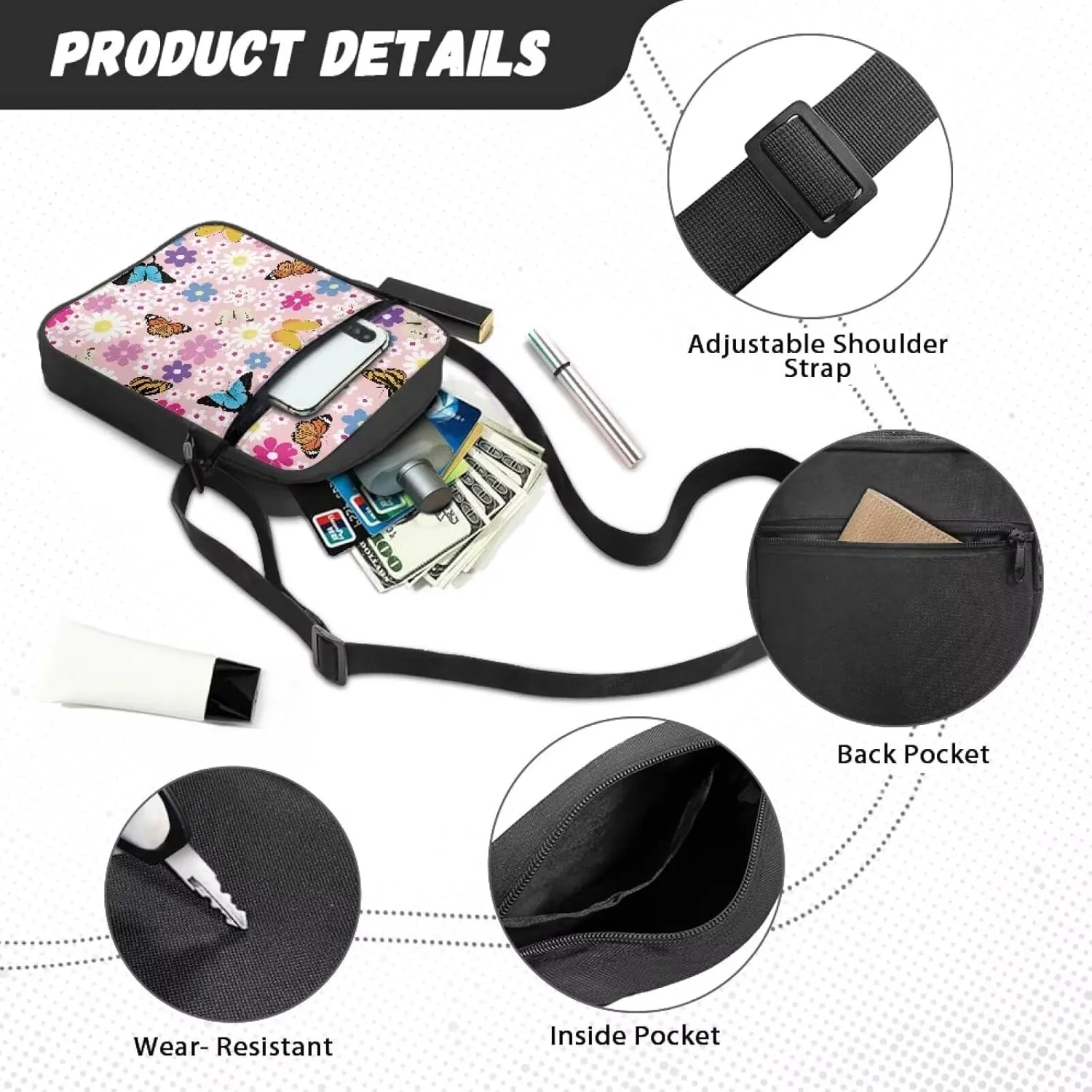Unisex Travel Messenger Bags Small Crossbody Bag for Women Men Sling Purse for Phone Holder