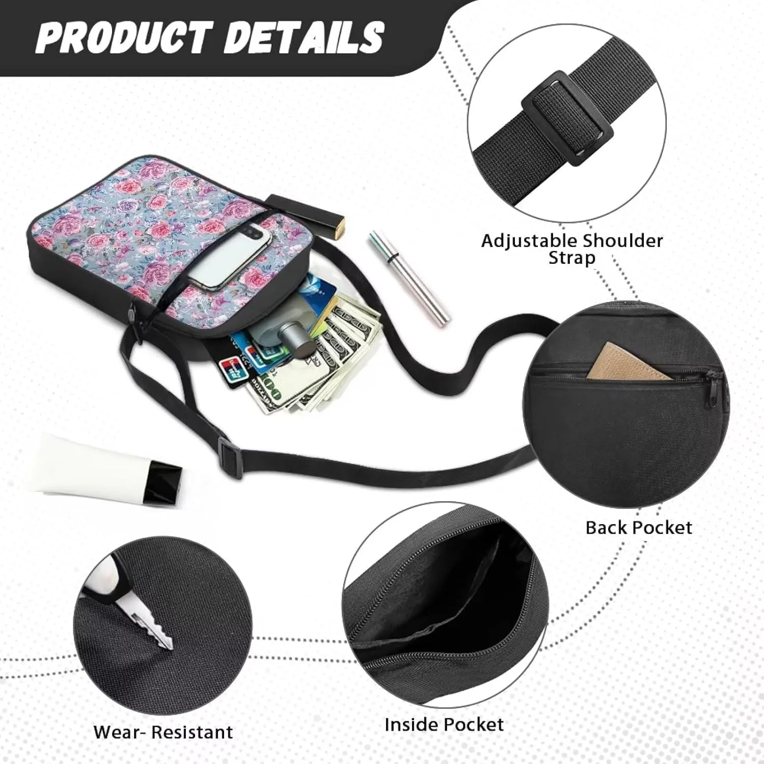 Unisex Travel Messenger Bags Small Crossbody Bag for Women Men Sling Purse for Phone Holder