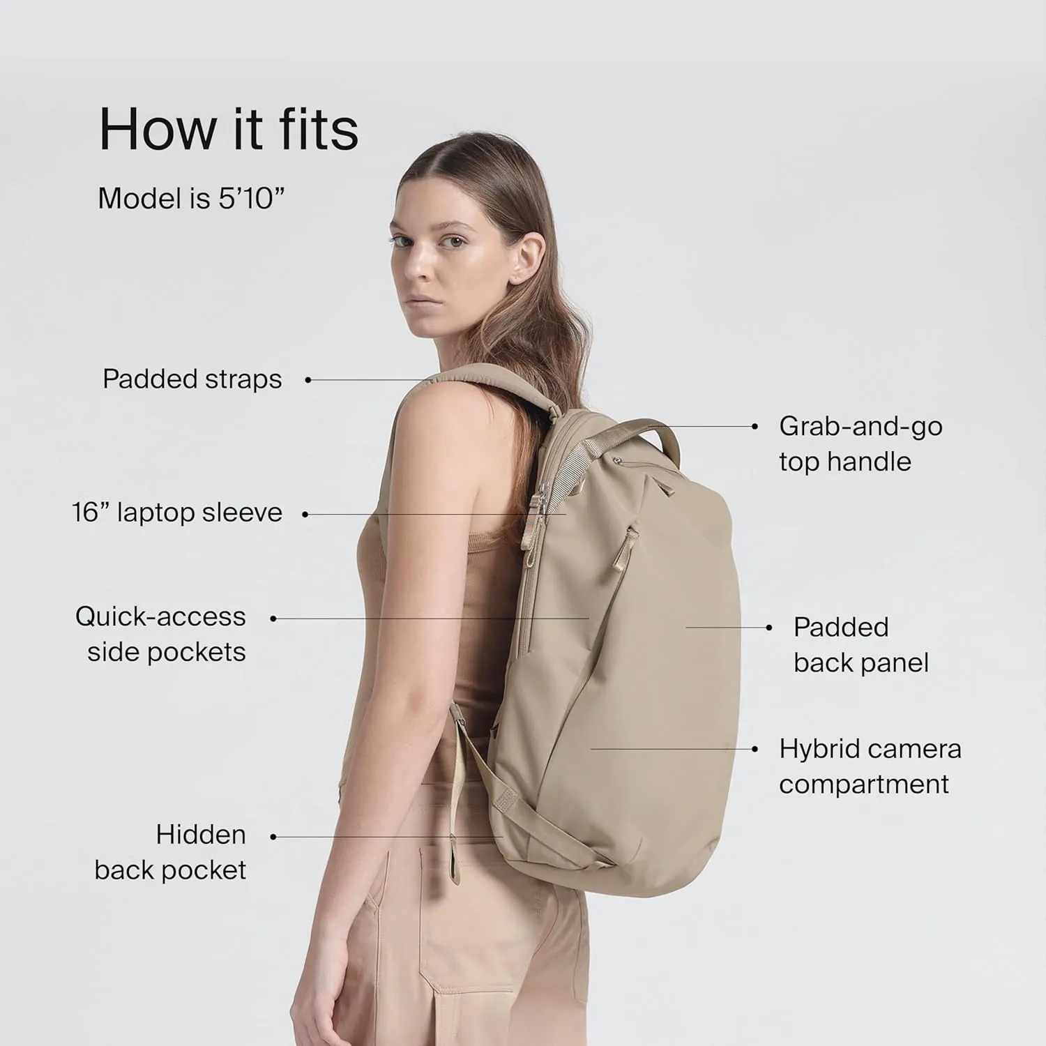 Urth Norite 24L Modular Camera & Laptop Travel Backpack  Water Resistant, Anti-Theft, Recycled Bag for DSLR, 13-16 Inch Laptop in Beige