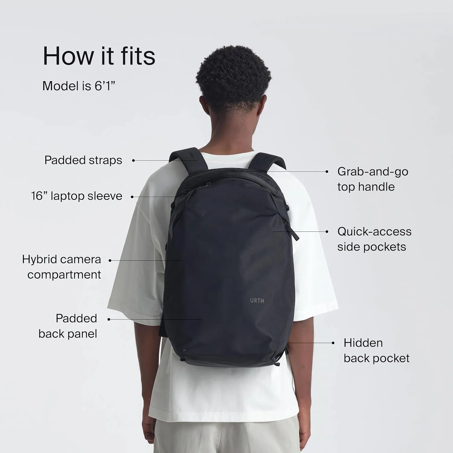 Urth Norite 24L Modular Camera & Laptop Travel Backpack  Water Resistant, Anti-Theft, Recycled Bag for DSLR, 13-16 Inch Laptop in Black