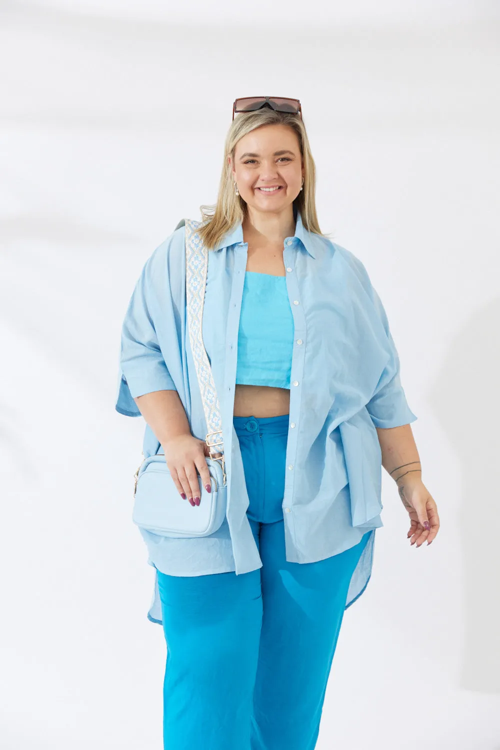 Vegan PU Leather California Crossbody - Light Blue
