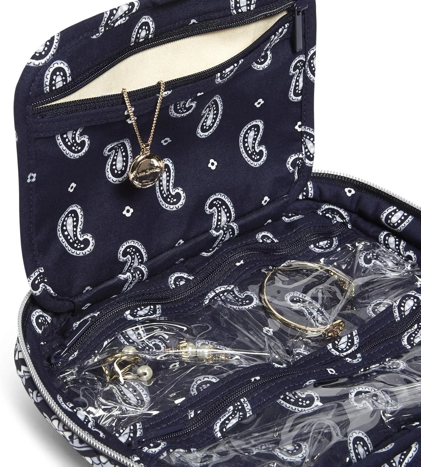 Vera Bradley Women's Performance Twill Compact Zip Hanging Travel Organizer, Deep Night Paisley Neutral, One Size