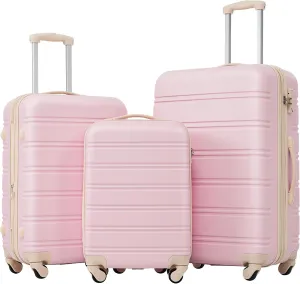 Versatile 3 Piece Hardside Spinner Luggage Set for All Your Travel Needs, Lightweight ABS Material, Expandable, Light Pink