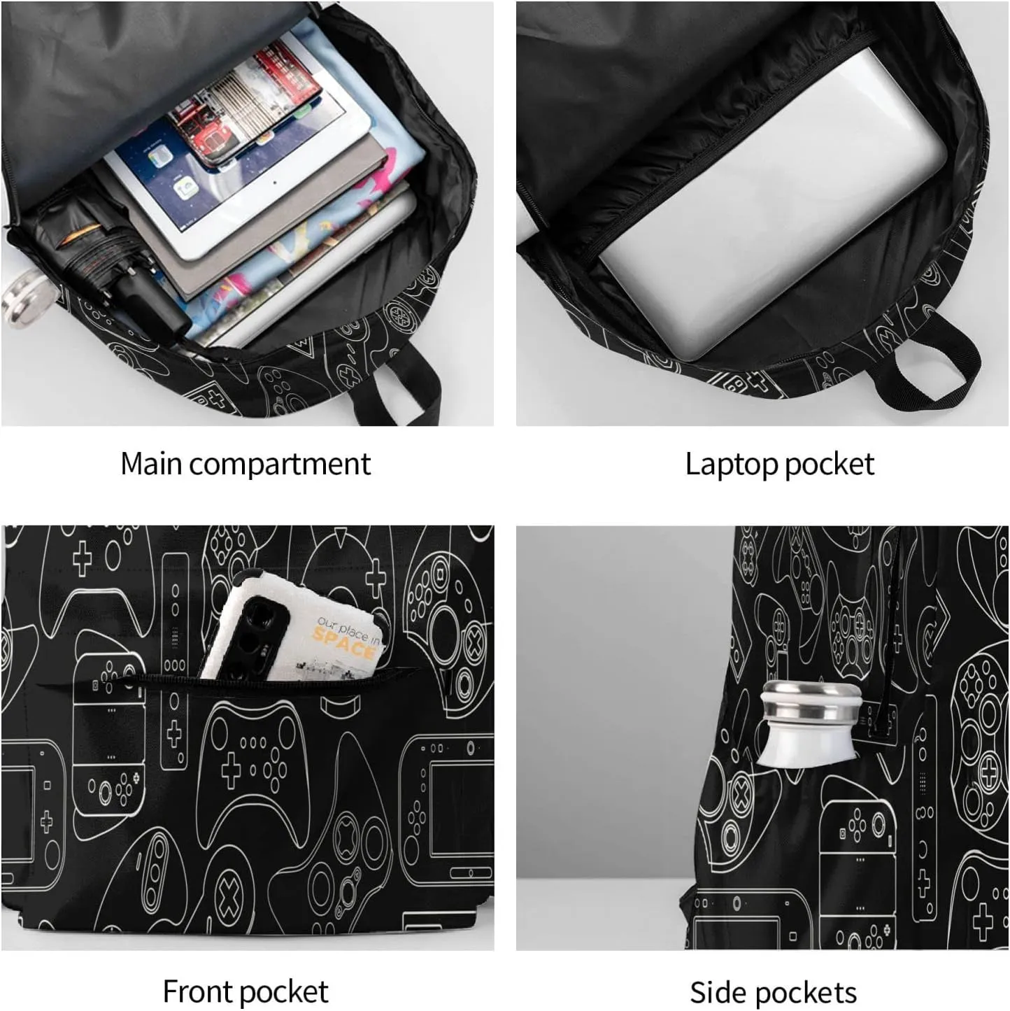 Video Game Controller Background Gadgets Large Capacity Backpack Lightweight Personalized Laptop Bag Tablet Travel School Bag with Multiple Pockets