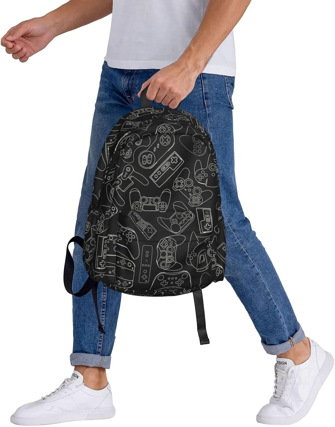 Video Game Controller Background Gadgets Large Capacity Backpack Lightweight Personalized Laptop Bag Tablet Travel School Bag with Multiple Pockets