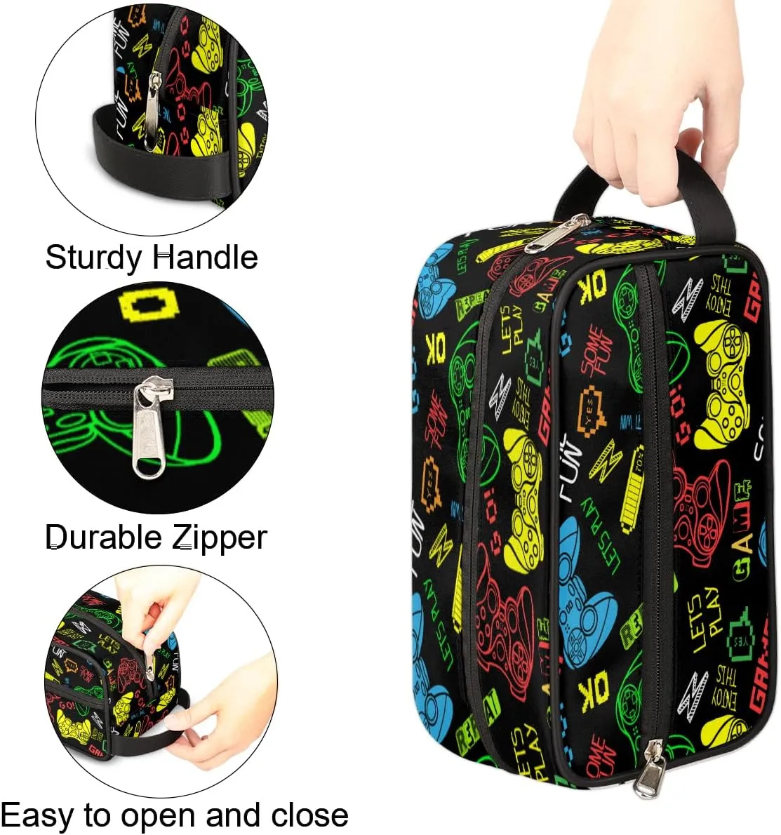 Video Games Travel Toiletry Bag for Boys Men, Waterproof Hanging Dopp Kit for Teens Kids, Shaving Bag with Large Capacity for Travel, Sports, Shower
