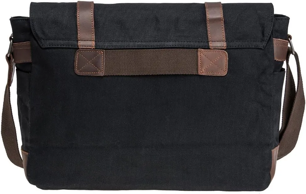 Vintage Genuine Leather Waxed Canvas Briefcase Large Satchel Shoulder Bag Rugged Computer 15.6" Laptop Bag