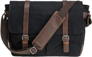 Vintage Genuine Leather Waxed Canvas Briefcase Large Satchel Shoulder Bag Rugged Computer 15.6" Laptop Bag