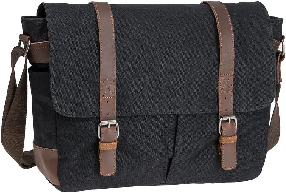 Vintage Genuine Leather Waxed Canvas Briefcase Large Satchel Shoulder Bag Rugged Computer 15.6" Laptop Bag