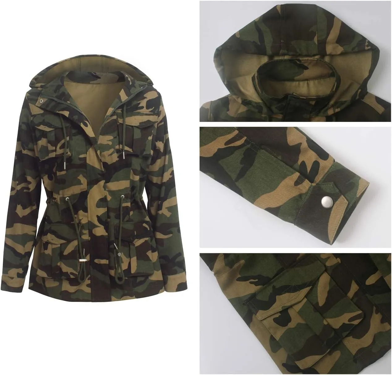 VisiChenup Camo Jacket for Women Lightweight Casual Long Sleeves Camouflage Coat with Pocket