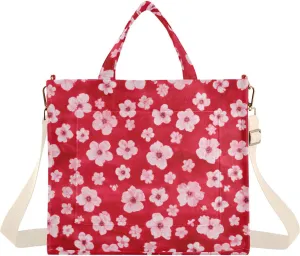 Vivid Flowers Red Corduroy Tote Bag for Women Hobo Crossbody Bag Purse Stylish Shoulder Handbag Messenger Bags, S
