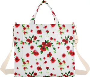 Watercolor Flowers Red Corduroy Tote Bag for Women Hobo Crossbody Bag Purse Stylish Shoulder Handbag Messenger Bags, S