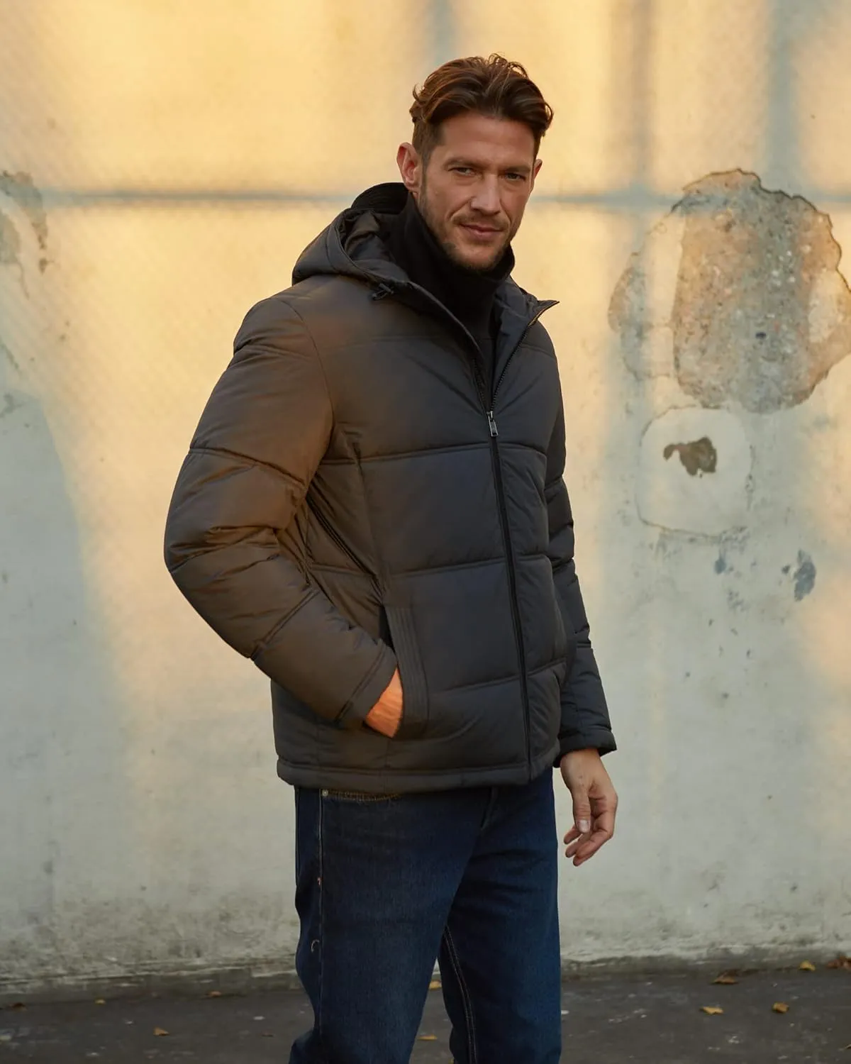 Weatherproof Hooded Puffer Jacket for Men - Water Resistant Bubble Coat for Men | Puffy Alternative Down Jacket