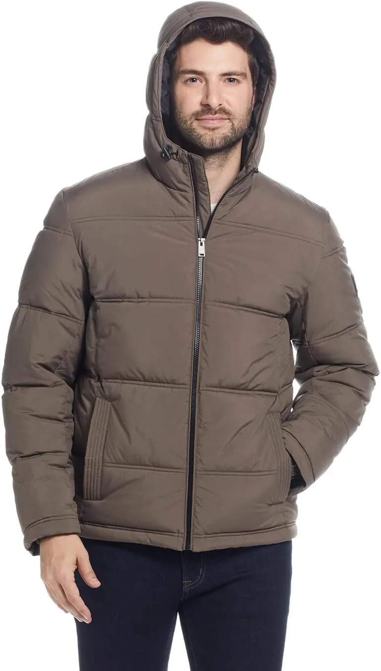 Weatherproof Hooded Puffer Jacket for Men - Water Resistant Bubble Coat for Men | Puffy Alternative Down Jacket