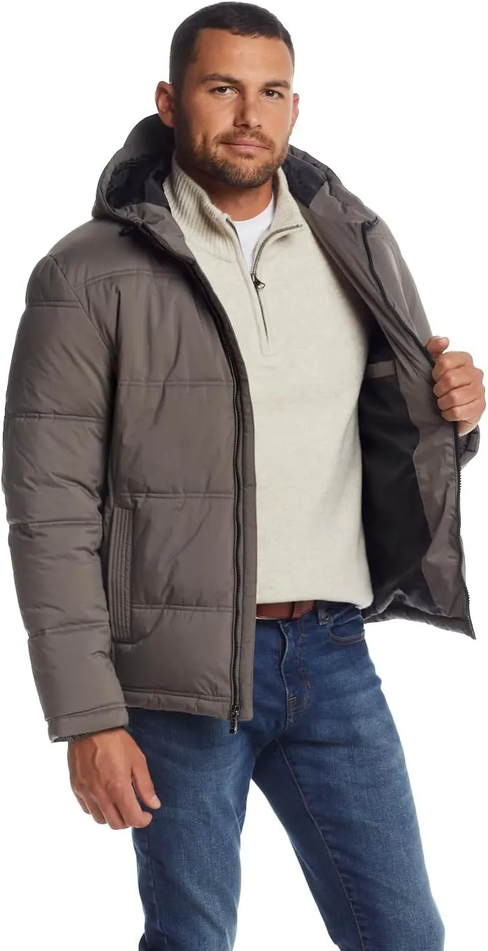 Weatherproof Hooded Puffer Jacket for Men - Water Resistant Bubble Coat for Men | Puffy Alternative Down Jacket