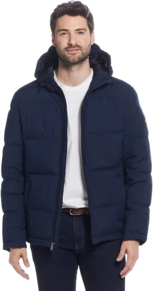Weatherproof Hooded Puffer Jacket for Men - Water Resistant Bubble Coat for Men | Puffy Alternative Down Jacket