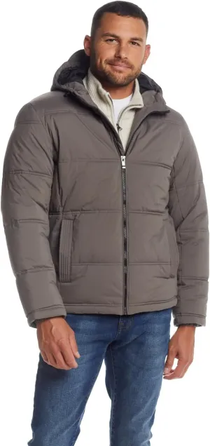 Weatherproof Hooded Puffer Jacket for Men - Water Resistant Bubble Coat for Men | Puffy Alternative Down Jacket
