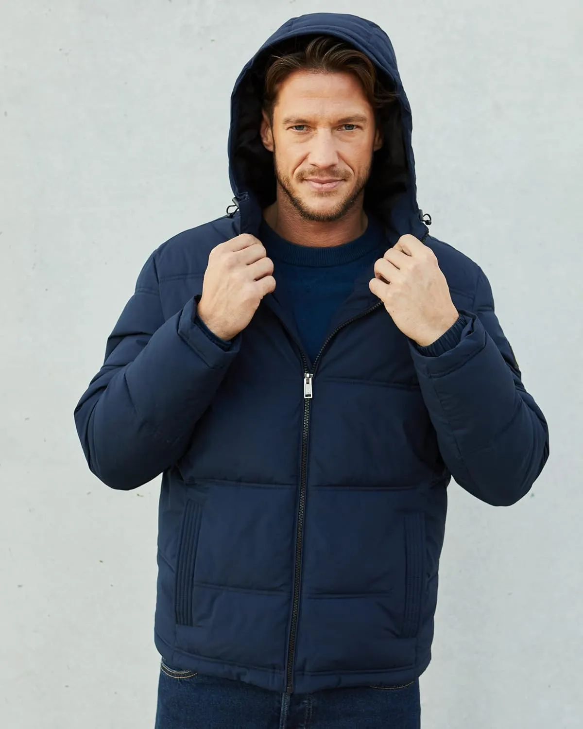 Weatherproof Hooded Puffer Jacket for Men - Water Resistant Bubble Coat for Men | Puffy Alternative Down Jacket