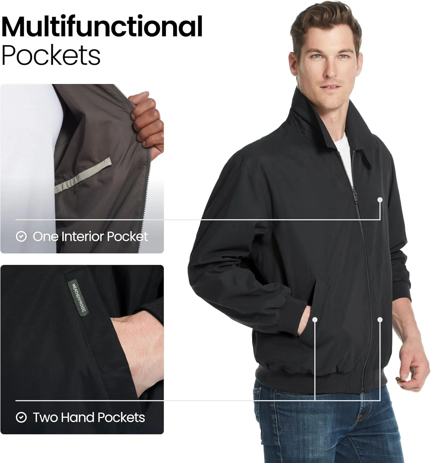Weatherproof Men's Golf Jacket - Lightweight Windbreaker, Water-Resistant Microfiber Shell, Perfect for Golf & Casual Wear